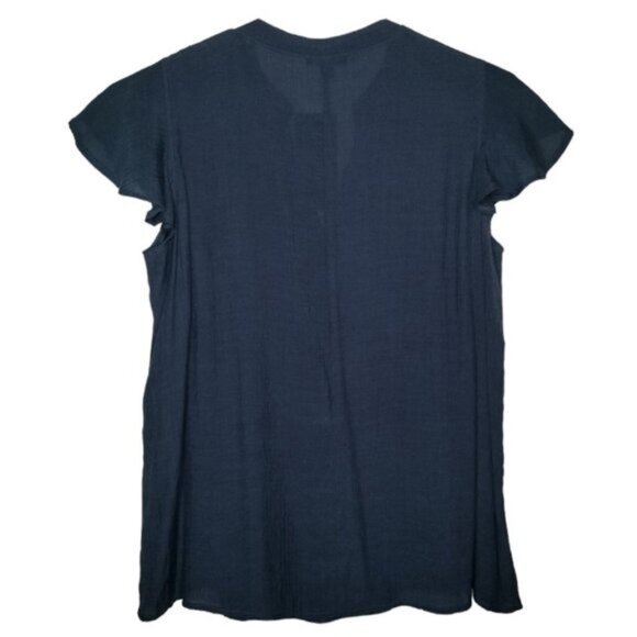 NWT Cocomo Plus Size 2X Navy Blue Pintuck Flutter Sleeve Top - Picture 2 of 7